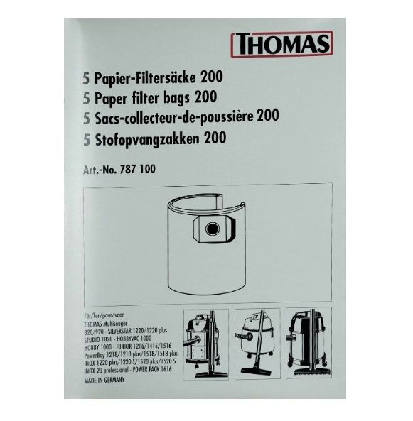 Зображення Набір паперових мішків 200 для пилососа Thomas (787100) 787100, зовнішній вигляд та деталі продукту