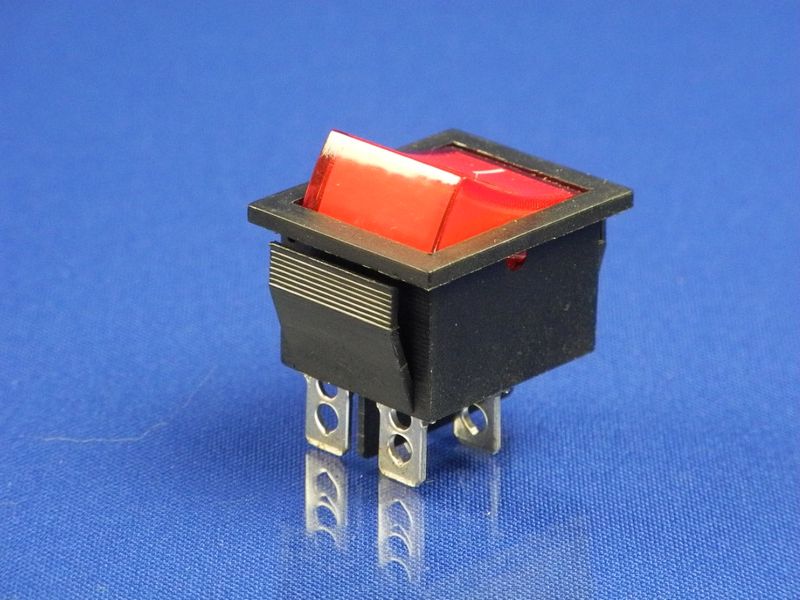Зображення Кнопка червона універсальна універсальна широка KCD2 (250V, 15A, 4 контакти) P2-0099, зовнішній вигляд та деталі продукту