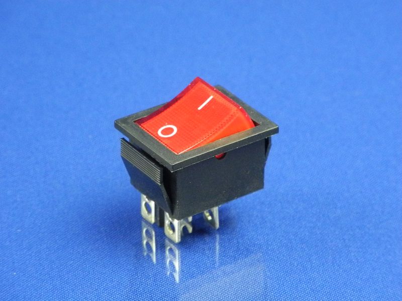 Зображення Кнопка червона універсальна універсальна широка KCD2 (250V, 15A, 4 контакти) P2-0099, зовнішній вигляд та деталі продукту