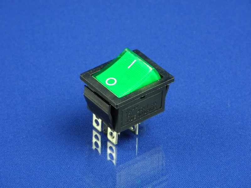 Зображення Кнопка зелена на 2 положення KCD2 (250V, 15A, 4 контакти) P2-0101, зовнішній вигляд та деталі продукту