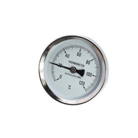 Зображення Термометр для котла SD Plus D=63 мм 0-120°C зі штуцером L=50 мм (0608) SDPlus63_50_0_120, зовнішній вигляд та деталі продукту